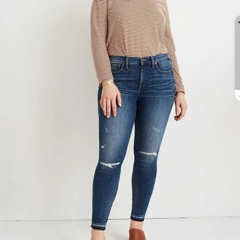 Madewell 9" High Rise Rip and Repair Edition Skinny Blue Denim Jeans Sz 36